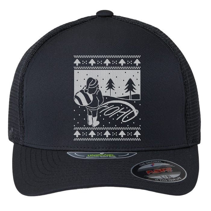 Santa Claus Funny Taking A Leak Ho Ho Ho Tree Snow Ugly Christmas Flexfit Unipanel Trucker Cap