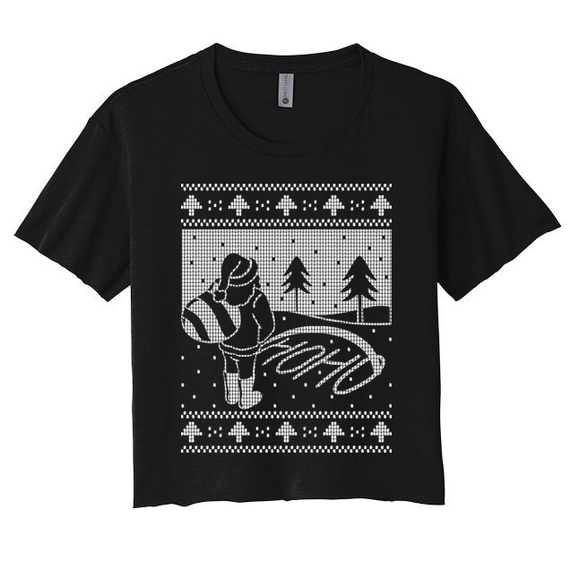 Santa Claus Funny Taking A Leak Ho Ho Ho Tree Snow Ugly Christmas Crop Top