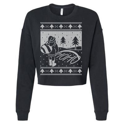 Santa Claus Funny Taking A Leak Ho Ho Ho Tree Snow Ugly Christmas Cropped Pullover Crew