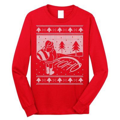 Santa Claus Funny Taking A Leak Ho Ho Ho Tree Snow Ugly Christmas Long Sleeve Shirt