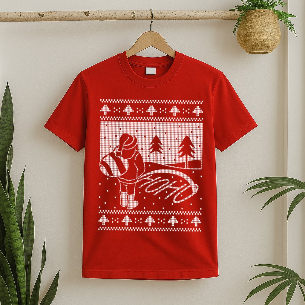 Santa Claus Funny Taking A Leak Ho Ho Ho Tree Snow Ugly Christmas T-Shirt