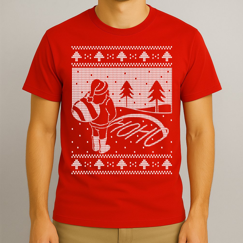 Santa Claus Funny Taking A Leak Ho Ho Ho Tree Snow Ugly Christmas T-Shirt