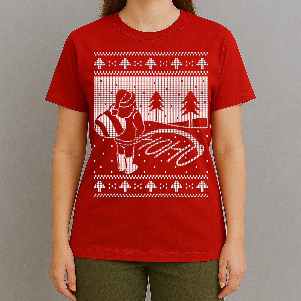Santa Claus Funny Taking A Leak Ho Ho Ho Tree Snow Ugly Christmas T-Shirt