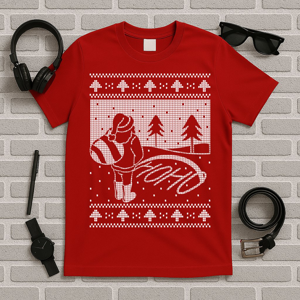 Santa Claus Funny Taking A Leak Ho Ho Ho Tree Snow Ugly Christmas T-Shirt