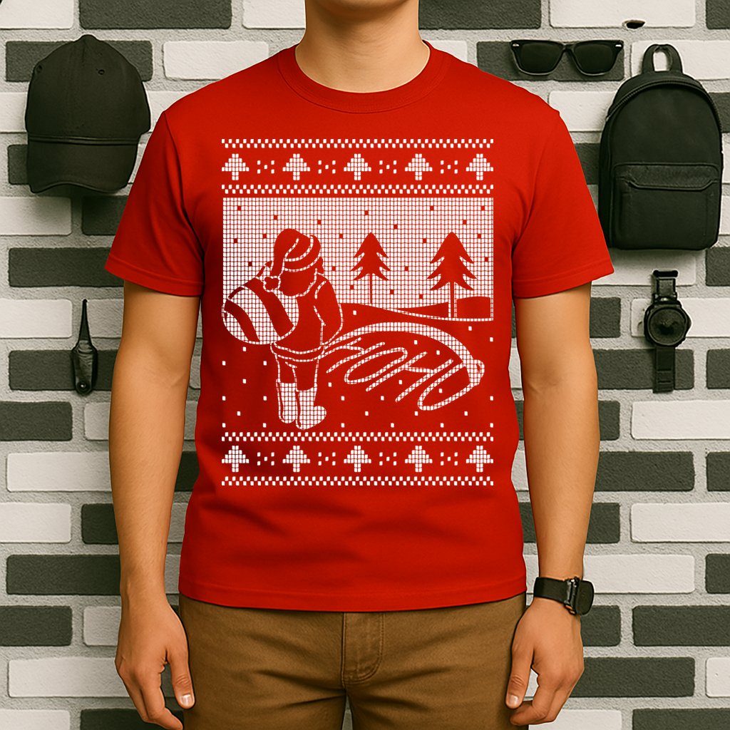 Santa Claus Funny Taking A Leak Ho Ho Ho Tree Snow Ugly Christmas T-Shirt