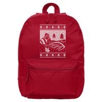 Santa Claus Funny Taking A Leak Ho Ho Ho Tree Snow Ugly Christmas 16 in Basic Backpack