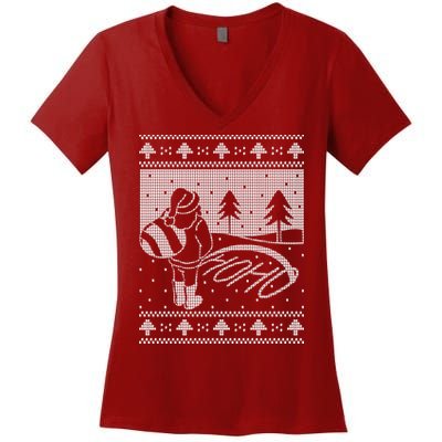 Santa Claus Funny Taking A Leak Ho Ho Ho Tree Snow Ugly Christmas Women's V-Neck T-Shirt