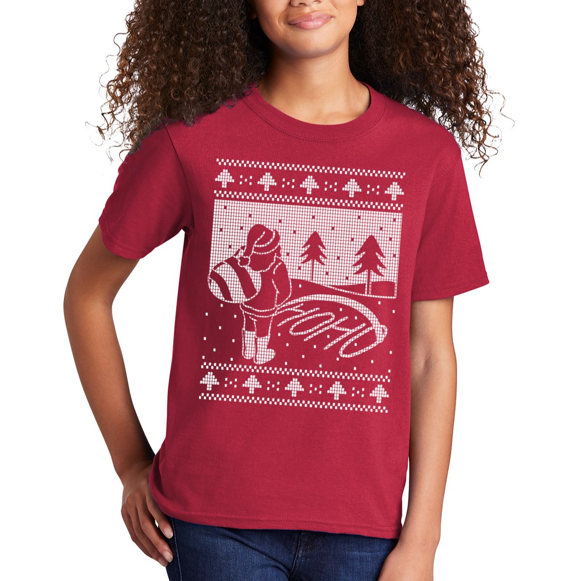Santa Claus Funny Taking A Leak Ho Ho Ho Tree Snow Ugly Christmas Kids T-Shirt
