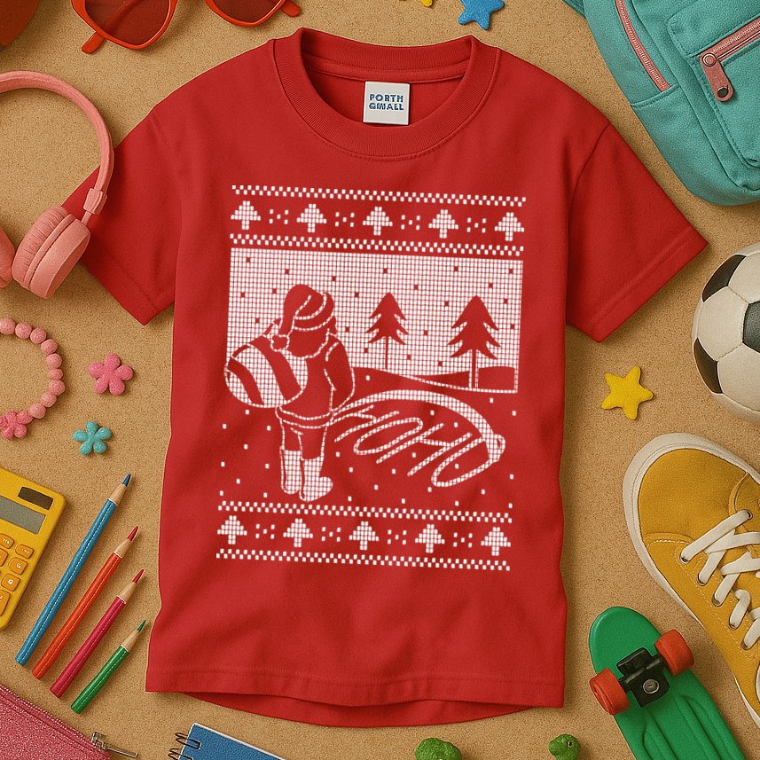 Santa Claus Funny Taking A Leak Ho Ho Ho Tree Snow Ugly Christmas Kids T-Shirt
