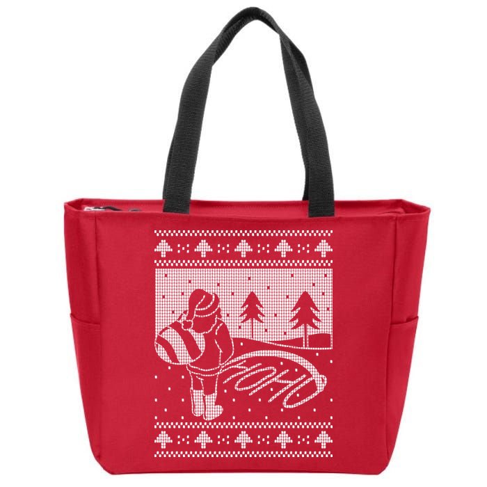 Santa Claus Funny Taking A Leak Ho Ho Ho Tree Snow Ugly Christmas Zip Tote Bag