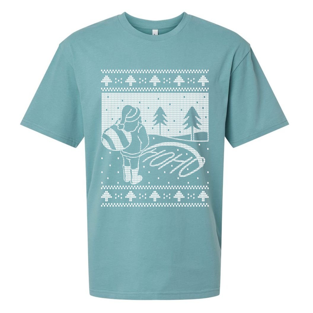 Santa Claus Funny Taking A Leak Ho Ho Ho Tree Snow Ugly Christmas Sueded Cloud Jersey T-Shirt