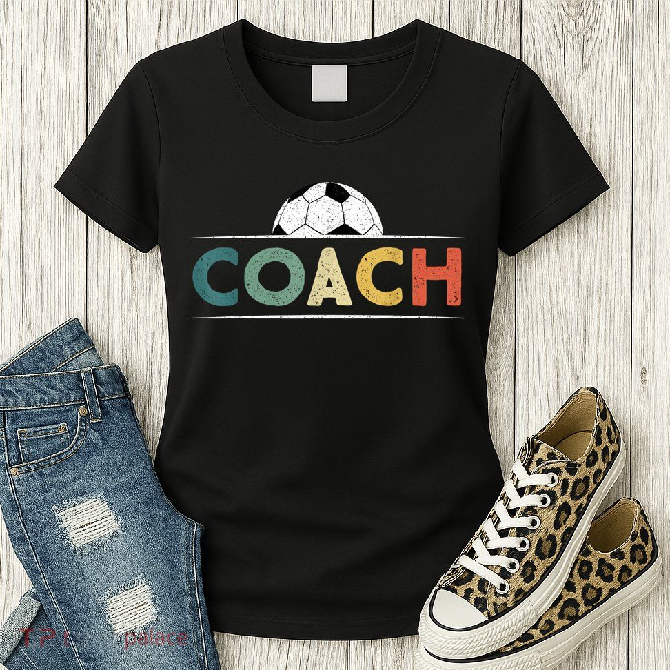 Soccer Coach Funny Retro Vintage Soccer Ball Coaching Womens T-Shirt