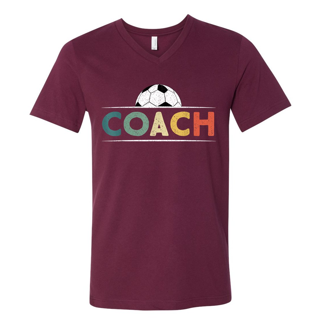 Soccer Coach Funny Retro Vintage Soccer Ball Coaching V-Neck T-Shirt