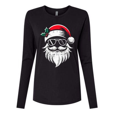 Santa Claus Face Sunglasses With Hat Beard Xmas  Womens Cotton Relaxed Long Sleeve T-Shirt