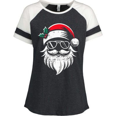 Santa Claus Face Sunglasses With Hat Beard Xmas  Enza Ladies Jersey Colorblock Tee