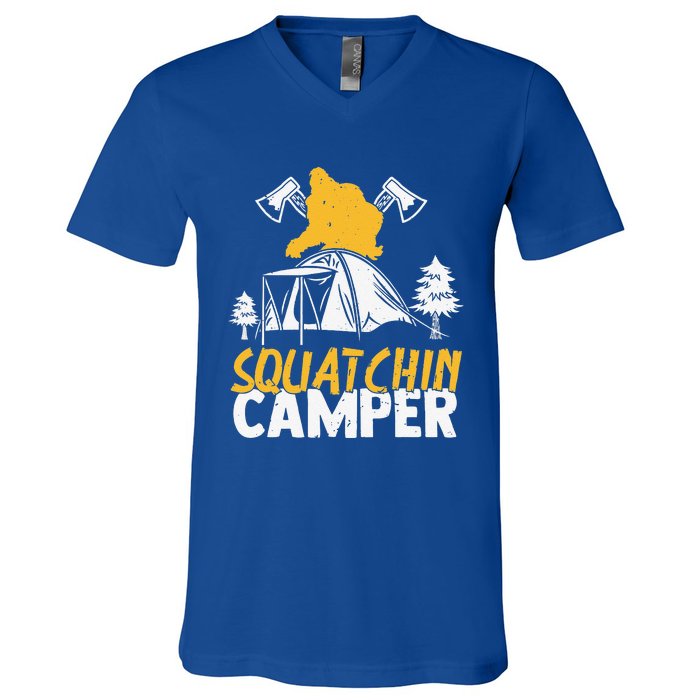 Squatchin Camper Funny Bigfoot Lover Halloween Camping Fan V-Neck T-Shirt