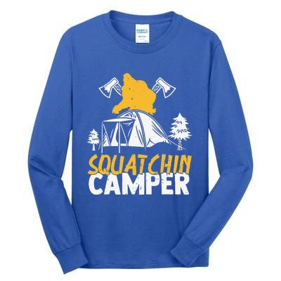 Squatchin Camper Funny Bigfoot Lover Halloween Camping Fan Tall Long Sleeve T-Shirt