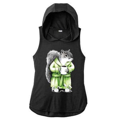 Squirrel Coffee Funny Coffee Drinking Squirrel Ladies PosiCharge Tri-Blend Wicking Draft Hoodie Tank