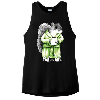 Squirrel Coffee Funny Coffee Drinking Squirrel Ladies PosiCharge Tri-Blend Wicking Tank