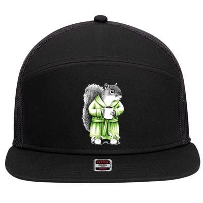 Squirrel Coffee Funny Coffee Drinking Squirrel 7 Panel Mesh Trucker Snapback Hat