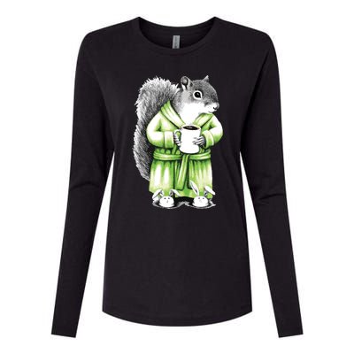 Squirrel Coffee Funny Coffee Drinking Squirrel Womens Cotton Relaxed Long Sleeve T-Shirt