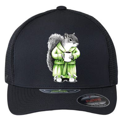 Squirrel Coffee Funny Coffee Drinking Squirrel Flexfit Unipanel Trucker Cap