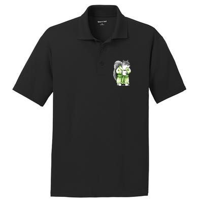 Squirrel Coffee Funny Coffee Drinking Squirrel PosiCharge RacerMesh Polo