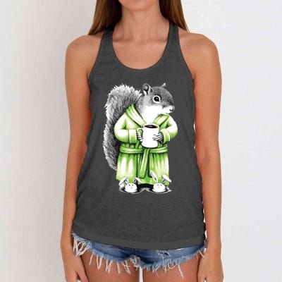 Squirrel Coffee Funny Coffee Drinking Squirrel Women's Knotted Racerback Tank