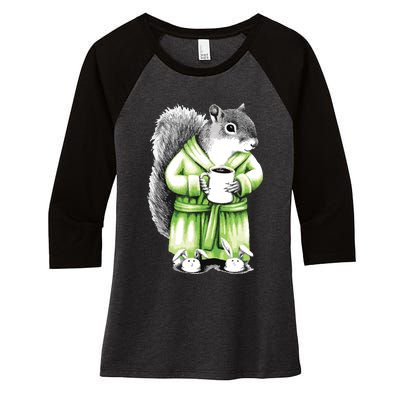 Squirrel Coffee Funny Coffee Drinking Squirrel Women's Tri-Blend 3/4-Sleeve Raglan Shirt