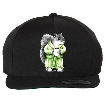 Squirrel Coffee Funny Coffee Drinking Squirrel Wool Snapback Cap