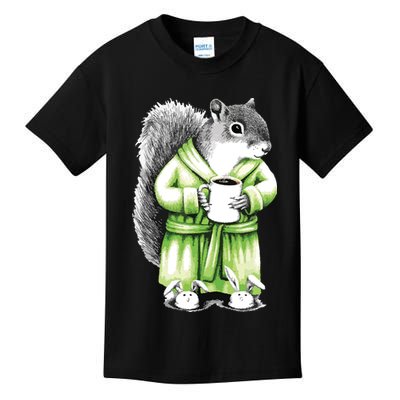 Squirrel Coffee Funny Coffee Drinking Squirrel Kids T-Shirt