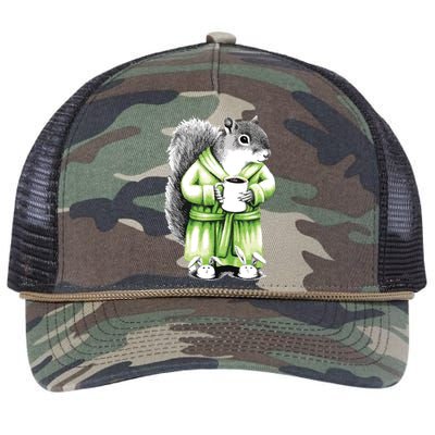 Squirrel Coffee Funny Coffee Drinking Squirrel Retro Rope Trucker Hat Cap