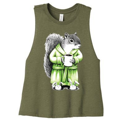 Squirrel Coffee Funny Coffee Drinking Squirrel Women's Racerback Cropped Tank