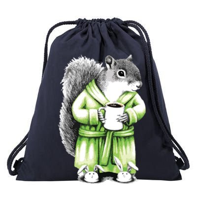 Squirrel Coffee Funny Coffee Drinking Squirrel Drawstring Bag