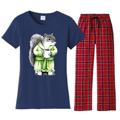 Squirrel Coffee Funny Coffee Drinking Squirrel Women's Flannel Pajama Set