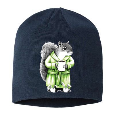 Squirrel Coffee Funny Coffee Drinking Squirrel Sustainable Beanie