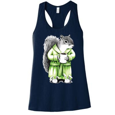 Squirrel Coffee Funny Coffee Drinking Squirrel Women's Racerback Tank