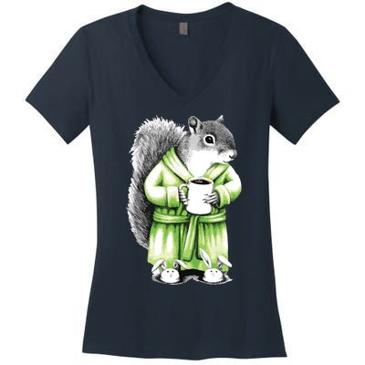 Squirrel Coffee Funny Coffee Drinking Squirrel Women's V-Neck T-Shirt