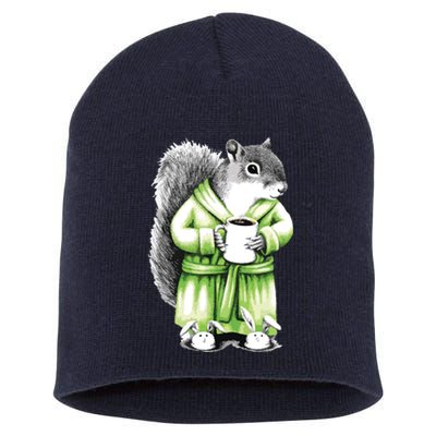 Squirrel Coffee Funny Coffee Drinking Squirrel Short Acrylic Beanie