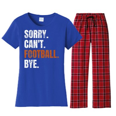 Sorry Cant Football Bye Retro Football Lovers Fan Football Women's Flannel Pajama Set