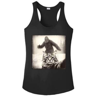 Selfie Cat Finds Bigfoot Sasquatch Funny Cat Bigfoot Photo Ladies PosiCharge Competitor Racerback Tank