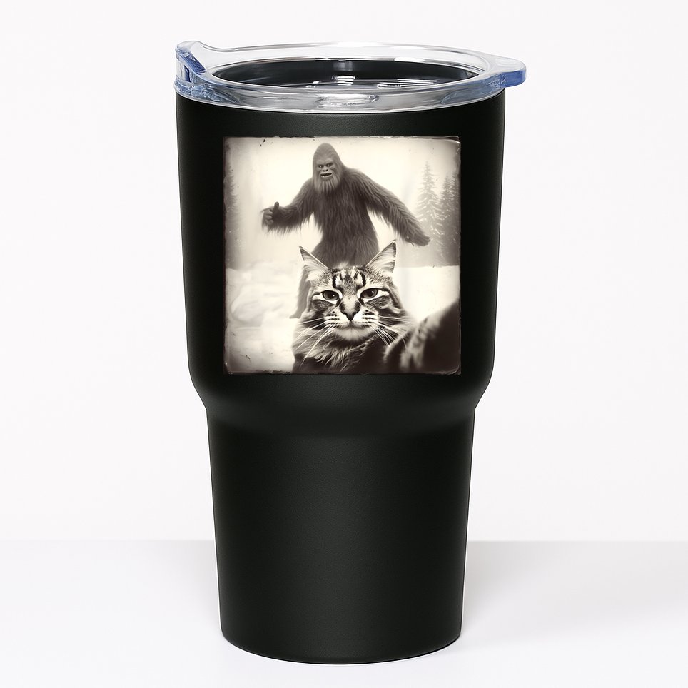 Selfie Cat Finds Bigfoot Sasquatch Funny Cat Bigfoot Photo Tumbler