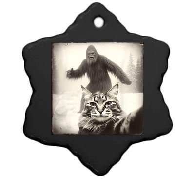 Selfie Cat Finds Bigfoot Sasquatch Funny Cat Bigfoot Photo Ceramic Star Ornament