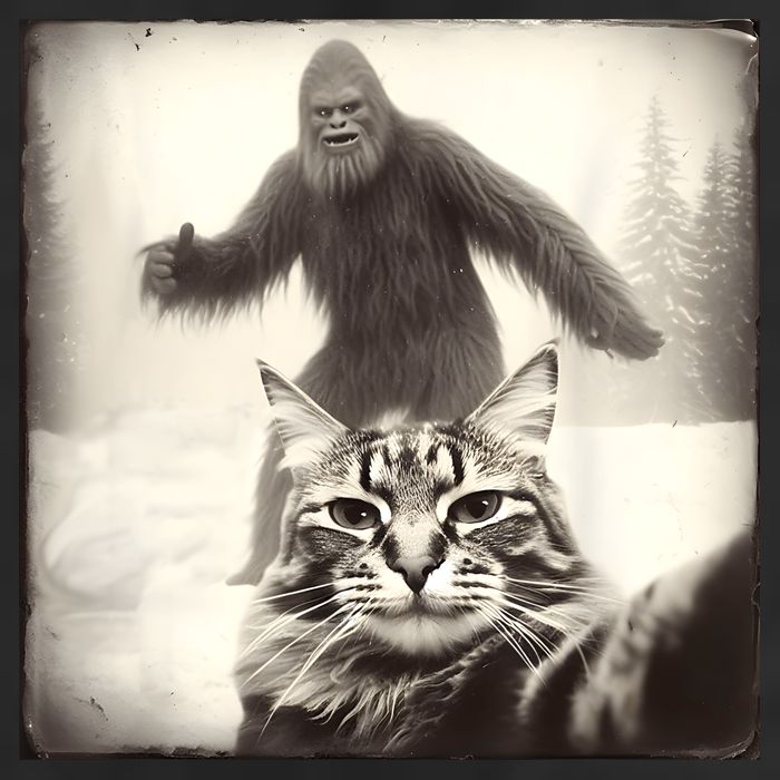 Selfie Cat Finds Bigfoot Sasquatch Funny Cat Bigfoot Photo 25L Jumbo Tote