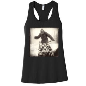 Selfie Cat Finds Bigfoot Sasquatch Funny Cat Bigfoot Photo Women's Racerback Tank