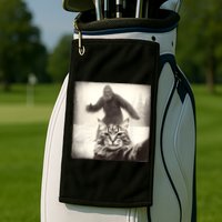 Selfie Cat Finds Bigfoot Sasquatch Funny Cat Bigfoot Photo Golf Towel
