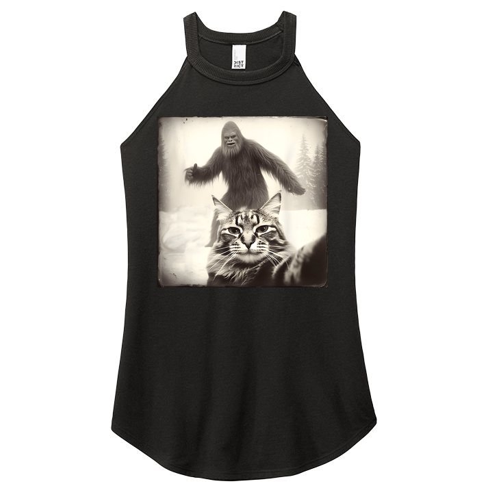 Selfie Cat Finds Bigfoot Sasquatch Funny Cat Bigfoot Photo Women's Perfect Tri Rocker Tank