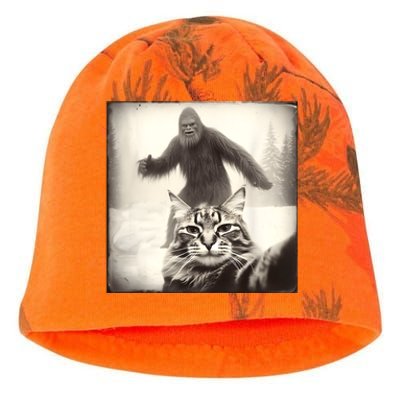 Selfie Cat Finds Bigfoot Sasquatch Funny Cat Bigfoot Photo Kati - Camo Knit Beanie