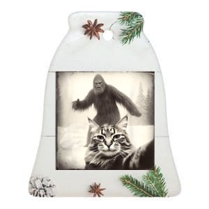 Selfie Cat Finds Bigfoot Sasquatch Funny Cat Bigfoot Photo Ceramic Bell Ornament