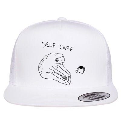 Self Care Frog Drinking Tea Flat Bill Trucker Hat